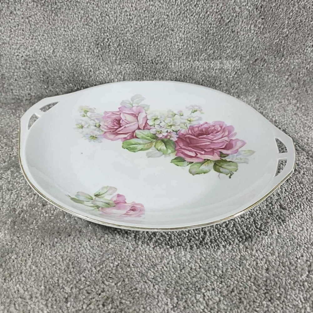Made in‎ Germany Serving Plate White Pink Rose Floral Gold Rim Vintage